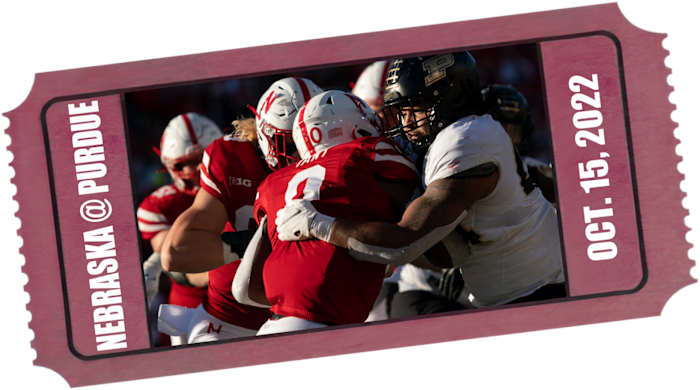 2022 Nebraska-Purdue football ticket illustration angled